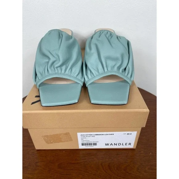 Wandler Ava Kitten Lambskin Leather Heels in Light Blue Size 10.5